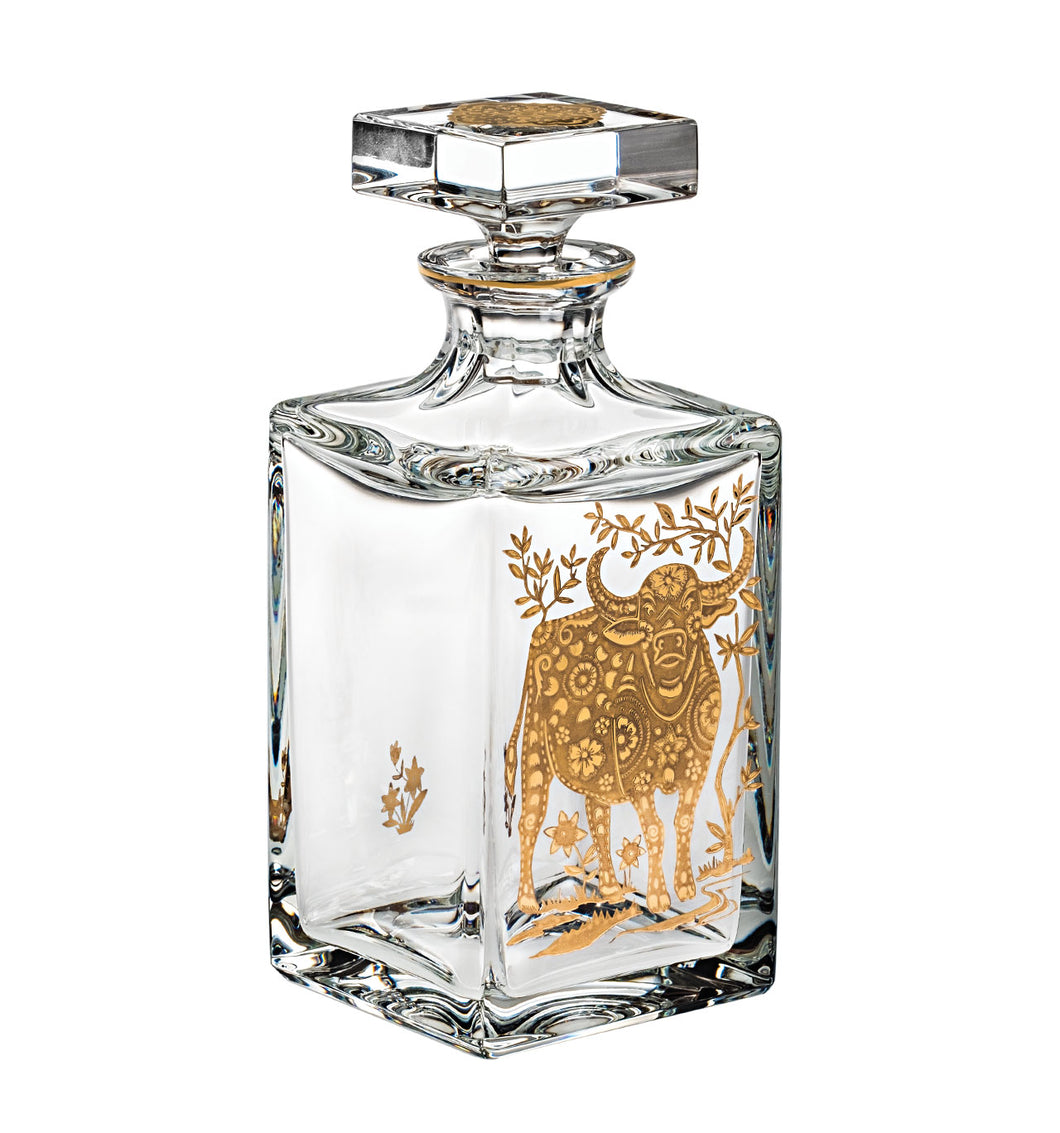 Golden Whiskey Decanter With Gold Ox - DSLYF